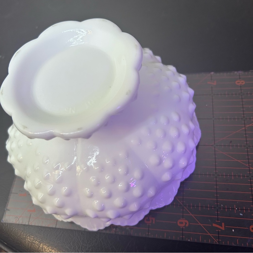 Vintage Fenton Footed HOBNAIL WHITE MILK GLASS 6 Candle Holder Bowl Centerpiece - Picture 7 of 8